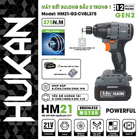 MÁY SIẾT BULONG PIN 21V HM21-G2-CVBL375 HUKAN -HÀNG CHÍNH HÃNG
