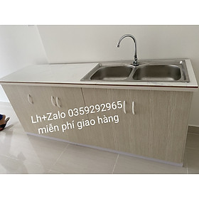 Tủ bếp mini nhựa đài Loan ốp mặt gạch sẵn bồn đôi