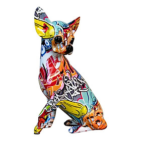 Resin Colorful Chihuahua Statue Graffiti Ornament Creative for Home Office