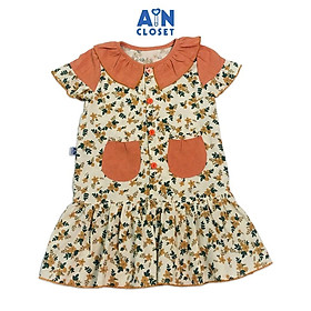 Đầm bé gái họa tiết Hoa Lan cam cotton linen - AICDBGRGTBCI - AIN Closet