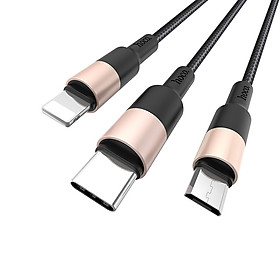 Cáp Sạc Hoco X26 3 đầu IPhone - MicroUsb - Type C Dây Dù Chông Đứt Dài 1M + Tặng Bọc Bảo Vệ Đầu Cáp - Chính Hãng