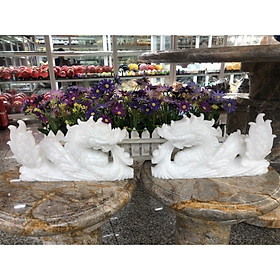 Mua Cặp Rồng nằm phong thủy đá cẩm thạch trắng - Dài 30 cm