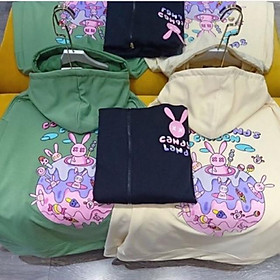 Áo Khoác Nỉ Có Mũ Rabbit - Áo Hoddie Zip Nỉ Ngoại Form < 75kg