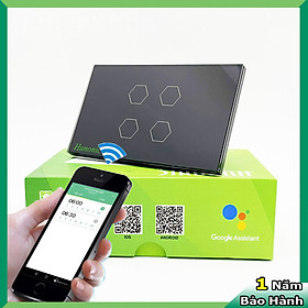 Mua Công tắc cảm ứng  ĐIỀU KHIỂN TỪ XA  bằng điện thoại HUNONIC 4 Nút màu đen + HẸN GIỜ THÔNG MINH | Công nghệ 4.0