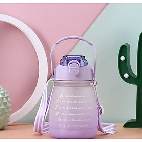 Bình đựng nước 1.2 lít có vạch chia báo giờ uống nước Tặng kèm stiker ngộ nghĩnh dễ thương