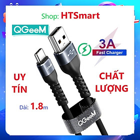 Cáp sạc nhanh QGeeM USB Type C 3A dài 1.8m (Xám Xanh) Siêu bền Truyền dữ liệu tốc độ cao 480 Mbps - Hàng chính hãng