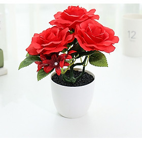 Mua Chậu cây hoa giả Nhựa Hình bầu 3 bông Hoa hồng basic