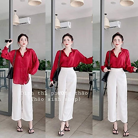 Quần ống rộng lưng cao khóa sườn dáng dài vải tuyết mưa vitex