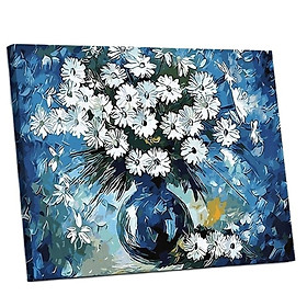 Mua Tranh sơn dầu số hóa tự tô đã căn khung 40x50cm- E107 Bình hoa cúc trắng