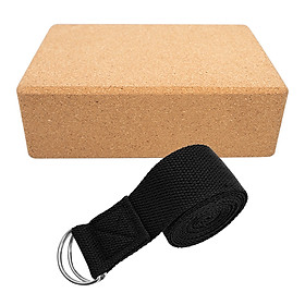 Yoga Cork Block With Adjustable Yoga Stretching Strap Yoga Cork Wood Brick with Adjustable Yoga Band