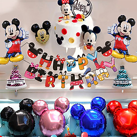 Set trang trí sinh nhật dây treo Happy birthday và bong bóng chuột mickey cho bé - Phụ kiện trang trí thôi nôi