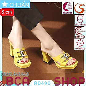 Giày cao gót nữ hở mũi 8p RO490 ROSATA tại BCASHOP đế vuông cách điệu cùng màu thân, quai ngang có đính khóa - màu vàng