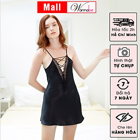 Đầm ngủ phi lụa cao cấp Wannabe DNS52 cổ chữ V xẻ sâu đan dây ngực quyến rũ gợi cảm