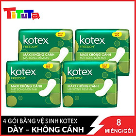 Hình ảnh Combo 4 Băng Vệ Sinh Maxi 23cm Không Cánh Kotex FreeDom Mặt Bông Mềm Mại 8 miếngx4