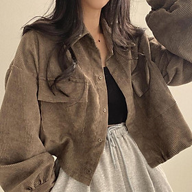 Áo khoác dáng sơ mi nữ dáng rộng dài tay vải nhung tăm Freesize phong cách Hàn Quốc
