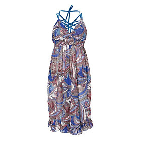 Women Halter Neck Cut Out 3 Pieces Bikini Swimwear with Boho Print Empire Waist Maxi Skirt