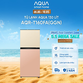 [SẢN PHẨM MỚI 2025] Tủ lạnh AQUA 130 lít ngăn đá trên AQR-T160FA(GGN) - Màu Be hồng - Freeship toàn quốc - Bảo hành 2 năm - Hàng chính hãng