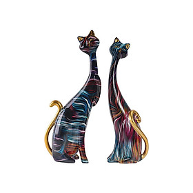 2 Pieces Cat Figurine Animal Statue Resin for Living Room Abstract Sculpture