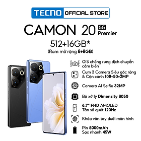 Điện thoại Tecno CAMON 20 Premier 5G - 8GB/512GB | Dimensity 8050| Cụm Camera 108+50+ 2MP | AMOLED - Tần số quét 120Hz - Hàng chính hãng