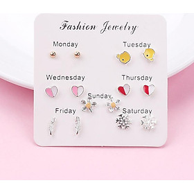 Set 6 bông tai ONE WEEK mini thời trang nữ RA002