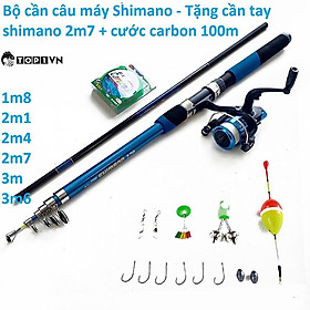 Bộ cần câu máy Shimano rút xanh , tặng kèm cần tay Shimano 2m7 + cước carbon 100m - Top1VN