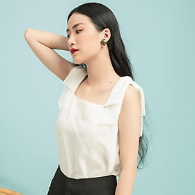 KIOBI – Áo kiểu Hebe W Bow form suông rộng, cổ vuông sát nách, nơ bản lớn đính trên vai, vải cotton bố trắng - KIA1972T