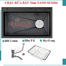 Mua Chậu rửa bát inox304 chống xước 7546 nano đen dày 3li  khay inox  rổ lỗ inox  bộ xiphong  bình rửa bát  rửa ly cốc