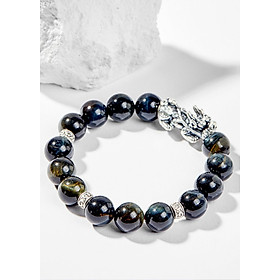 Vòng Tay Phong Thủy Đá Mắt Hổ Xanh Đen Phối Charm Tỳ Hưu Bạc (10mm) Mệnh Thủy, Mộc Ngọc Quý Gemstones