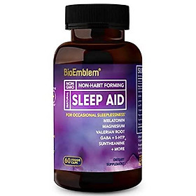 BioEmblem Natural Sleep Aid for Adults with Melatonin, Valerian Root, Suntheanine & More | Fast, Deep Sleep Supplement | Herbal Sleeping Pills | 60 Capsules