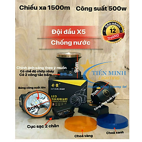 ĐÈN ĐỘI ĐẦU X5 500W, TÍCH HỢP LED XML, CHÓA 8CM MÀU XANH/VÀNG, 3 CHẾ ĐỘ SÁNG YẾU/MẠNH/NHẤP NHÁY