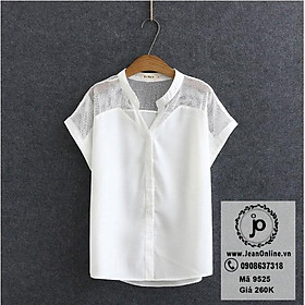 Áo Sơ Mi Cổ Trụ Phối Lưới  Áo sơ mi, áo kiểu, thời trang ngoại cỡ, thời trang bigsize