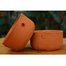 Chậu TREO trồng cây gốm đất nung (terracotta) DÁNG NỒI, HOA VĂN HOA HỒNG W12xH6 - gốm sứ sân vườn Bình Dương