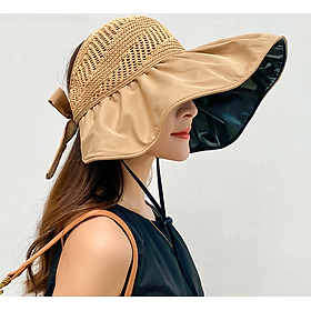 Mũ rộng vành nữ thắt nơ phong cách Hàn, nón đi nắng chống UV cao cấp