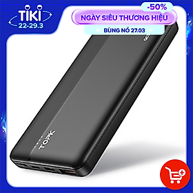 Pin dự phòng sạc nhanh 18W QC3.0 PD TOPK 10000mah i1015P Có IC Chống Quá Dòng Quá Áp