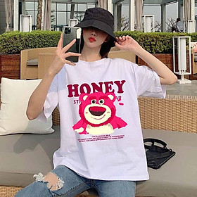 ️ LOẠI ÉP HÌNH MỚI - FORM RỘNG ️ ÁO THUN UNISEX NAM NỮ TAY LỠ - ÁO PHÔNG ĐEN TRẮNG IN CHỮ GẤU HONEY HÓT ĐEN MỚI NHẤT