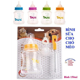 BỘ BÌNH SỮA CHO CHÓ MÈO PET THÚ CƯNG Loại 150ml Chất liệu nhựa an toàn Gồm 2 núm Kèm cây rửa tiện lợi Thương Hiệu DIIL