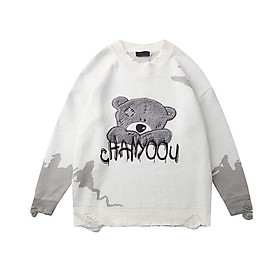 Áo sweater dáng rộng in hình chú gấu phong cách Hong Kong thời trang mùa thu cho nam và nữ 2021