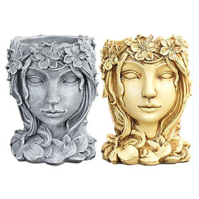 2x Resin Face Art Sculpture Flower Pot Home Garden Office Desktop Decoration