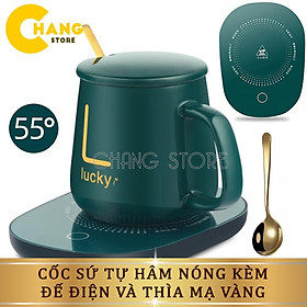 Mua Cốc hâm nóng cao cấp bằng sứ kèm đế điện  Ly sứ kèm đế điện hâm nóng cafe  sữa  trà Tặng kèm thìa mạ vàng tiện lợi