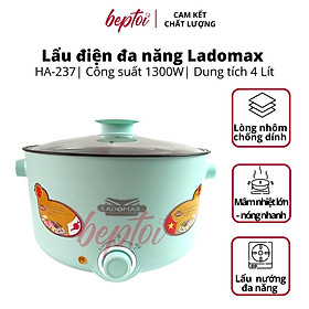 Nồi lẩu điện đa năng Ladomax, bếp lẩu điện mini dung tích 4 Lít công suất 1300W HA-237 - Hàng Chính Hãng