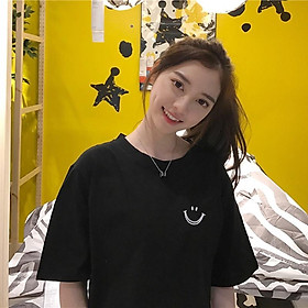MS018 Áo thun cổ tròn mặt cười tay lỡ nam nữ unisex