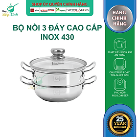 Nồi lẩu xửng hấp FIVESTAR 3 đáy từ nắp kính , tặng 1 vá canh 20cm | 24cm | 26cm | 28cm