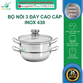 Mua Nồi lẩu xửng hấp inox fivestar 3 đáy từ nắp kính ( tặng 2 vá canh )