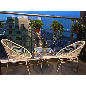 Bộ bàn ghế dây văng ban công, cafe -DV001 - Màu Trắng