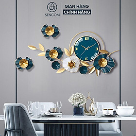 Mua Đồng hồ treo tường nghệ thuật SENCOM hoa xanh phong cách Bắc Âu decor trang trí nhà cửa mã 2106X- Hàng chính hãng
