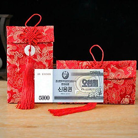 Túi gấm màu xanh loại 5000 Triều Tiên sưu tầm, làm quà tặng