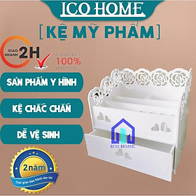 Mua Kệ đựng mỹ phẩm có khắc hình hoa hồng cực đẹp - ICO HOME