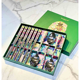 Mua Set đũa thìa ăn phở Magrace Paris họa tiết (hộp 6 thìa  6 đôi đũa ) Hàng chính hãng