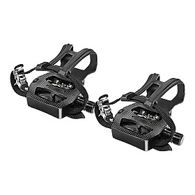 Cycling Bike Pedals with Clips and Straps,  Pedals for Exercise Bike, Mountain and Road Bike