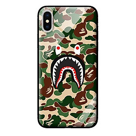 Ốp lưng kính cường lực cho iPhone XS Bape Camo Xanh Lá - Hàng chính hãng